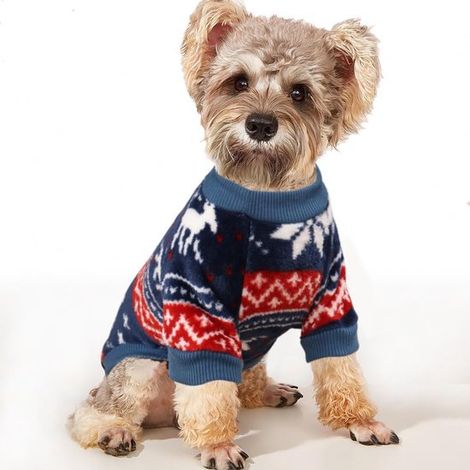 Sudadera polar para perro, ropa étnica de invierno, suéter térmico ultrasuave y cálido para cachorros, suéteres para mascotas, azul oscuro, 2XL (1/5)