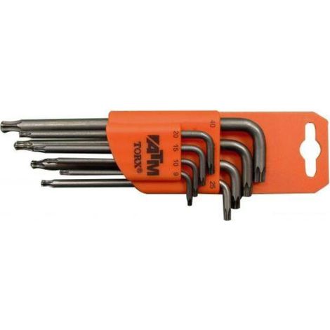 ATM LLAVES & VASOS A1601 JUEGO DE 8 LLAVES ACODADAS LARGAS TORX DE SEGURIDAD CON BOLA (T9-T40)