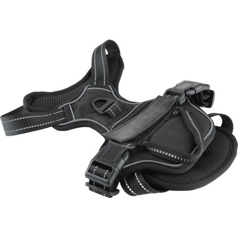 Doppellagiges Hundegeschirr, verstellbar, aus atmungsaktivem, reflektierendem Netzgewebe, ausbruchsicher, ideal für Outdoor-Wanderungen, schwarz, Größe S. (1/5)