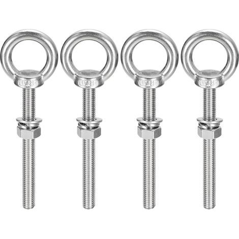 4 pièces Boulons à oeil M8 x 100 mm Vis à Anneau M8 avec filetage métrique en acier inoxydable pour Fixation et Suspension (1/5)