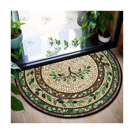 Tapis antidérapant, paillasson demi-cercle unique, tapis de nettoyage, décor d'entrée intérieur et extérieur pour garage et maison - 40 x 60cm [velours cristal, fond en plastique]