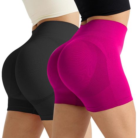 2PCS Leggings Femme Pantalon De Sport, Short De Sport Femme Taille Haute, Short De Cyclisme Femmes Short Femmes Extensible Anti-Frottement, Hot Pant pour Yoga Gym Cycliste Jogging Pilates (1/5)