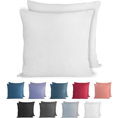 100% Coton Jersey Taie d'oreiller - Lot de 2 - 50x50 cm, Oreiller 150 g/m², Housse de Coussin, Blanc (1/5)