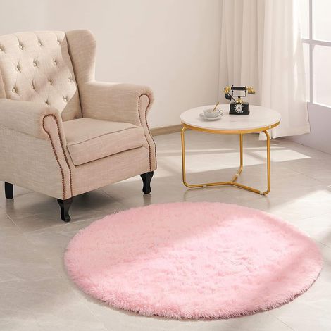 JSSEVN-Tapis Rond 100 CM Rose Tapis Chambre Fille Lavable Antidérapant Ultra-Doux Moelleux Grand (1/5)