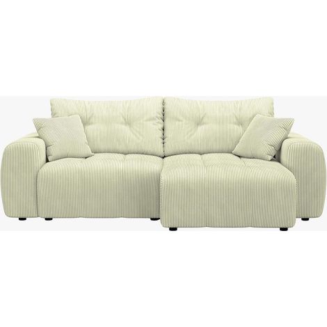 Mobilier Deco – Canapé d'angle convertible réversible avec coffre – Velours côtelé beige – Coussins moelleux – Dossier capitonné – Ambiance moderne (1/5)