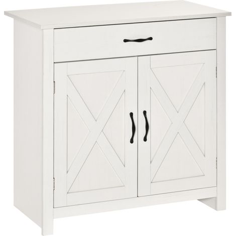 Credenza da soggiorno, mobile contenitore con cassetto, 2 ante scorrevoli e ripiano regolabile, 80 x 39,7 x 80 cm, bianco