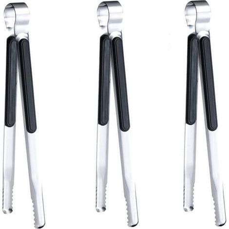 Lot de 3 pinces coréennes pour barbecue en acier inoxydable robustes pour viande pain aliments et glaçons couleur noire (1/5)