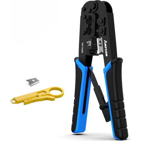 Pince à sertir/coupe-fils/pince à sertir pour câbles Ethernet LAN (bleue), compatible avec les câbles RJ-11/RJ-12/RJ-45 à 6 ou 8 broches. (1/5)