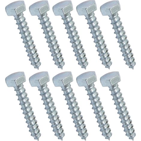 Lot de 10 - Tirefond/vis à bois M8x50mm - à tête hexagonale 6 pans - en acier-zingué - assemblage fixation charpente ossature contreplaqués agglomérés