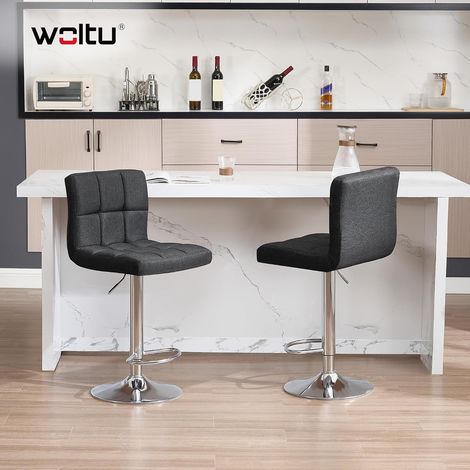 WOLTU Juego de 2 Taburete de Bar Taburete de Altura Ajustable 93-114 cm Taburete Lino Silla de Cocina Tasburete Alto para Cocina Bar Comedor Negro (1/5)