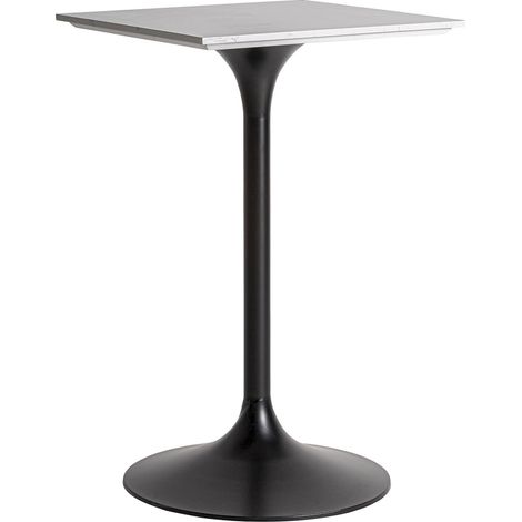 Table de bar blanche style art déco en porcelaine et bois chemin de fer - Blanc porcelaine et bois naturel (1/5)