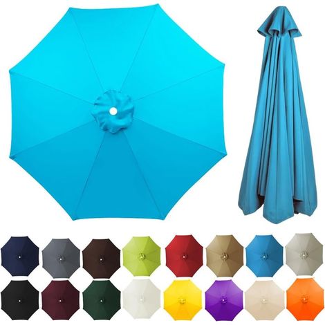 Auvent de rechange pour parasol jardin extérieur à 8 baleines et épais Lac uniquement 2.7M Bleu (1/5)