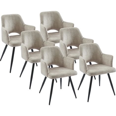Vente-Unique – Lot de 6 chaises KADIJA en tissu velours beige avec accoudoirs – Structure métal noir – Hauteur d'assise 50 cm – Confort optimal (1/5)