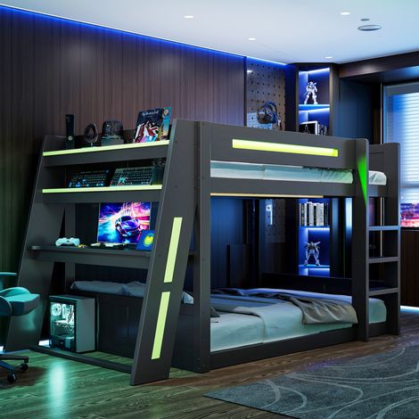 letto matrimoniale 140x200 con scrivania LED USB OKMYHOME (1/5)
