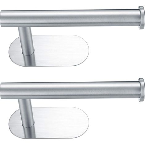 2 Pcs Toilet Paper Roll Holders, Self Adhesive 3M Toilet Kitchen Roll Holder Hanger, Wall Mounted No Drilling Toilet Tissue Paper Holder Rack with 3M Sticker for Kitchen, Bathroom, Silver (1/5)