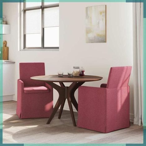 Chaise de salle à manger - Modèle 42017906 - Bordeaux - Tissu rembourré mousse - Lot de 2 avec roulettes (1/5)