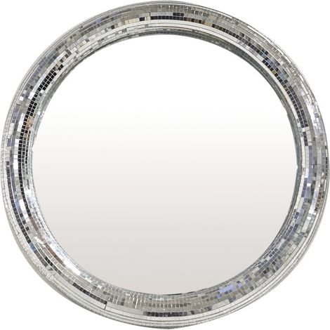 Miroir disco forme ronde avec facettes coloris argent