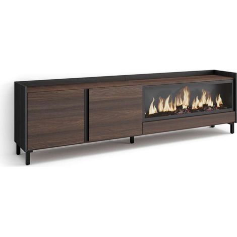 Mueble TV Mollina-01 de 212x61x35 cm con chimenea eléctrica XXL, diseño industrial, color roble oscuro y negro (1/4)