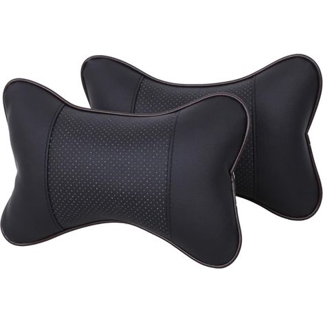 Lot de 2 coussins de nuque pour voiture en cuir PU – Appuie-tête ergonomiques – Noirs (1/5)