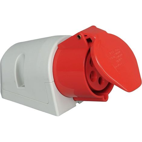 toma de corriente de pared CEE, 5 pines, 32 A, 400 V, IP 44, roja, industrial