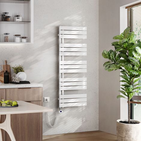 EMKE Elektrischer Badheizkörper mit WiFi 132 x 50 cm Weiß 800 W Handtuchheizkörper, Smart Home, Flachrohr 24/7 Timer & Alexa kompatibel (1/5)