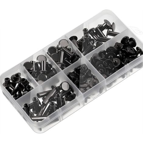 (Noir)1 Ensemble Chicago Vis Assortiment Kit 6 Tailles Vis à Tête Croix Ronde en Métal Post Chicago Vis Bouton pour DIY Reliure de Décoration en Cuir (1/4)