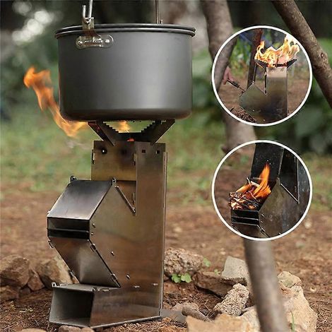 Réchaud de camping pliable et portable, poêle à bois d'extérieur en acier inoxydable, réchaud de camping à combustion de bois pour sac à dos ou tente. (1/5)