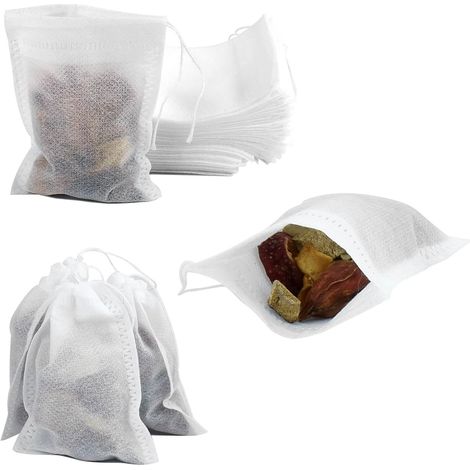Lot de 10 sacs filet transparents 7 cm × 9 cm à cordonnet, pour infusion culinaire, filtration thé/café, stockage d’herbes et cadeaux de fête (1/4)