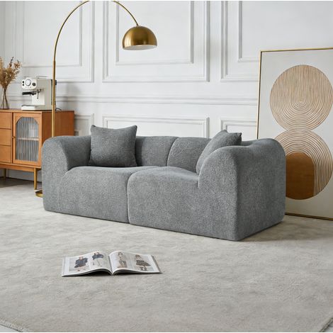 Divano 2 posti 193x87x67 cm grigio in velluto con cuscini e base antiscivolo (1/5)