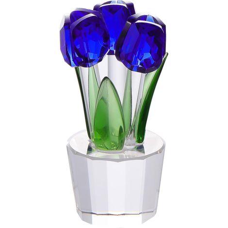 Bouquet de tulipes en cristal, figurine de collection, cadeau pour femme, décoration florale en verre pour Noël ou un anniversaire, avec 3 fleurs bleues (1/5)