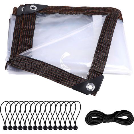 Bâche Imperméable Transparente avec œillets, 3 x 3 m, Bache Transparente Exterieur, Bache de Protection pour Meubles de Jardin, Terrasse, Bache Poulailler, avec Corde de Liaison (1/5)