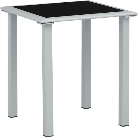 Mesa de jardín acero y vidrio negro y plateado 41x41x45 cm