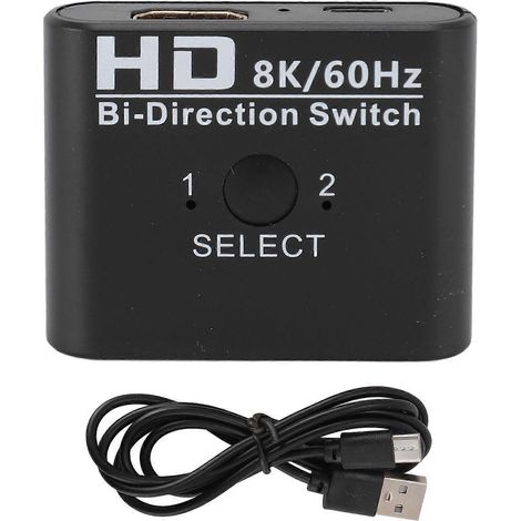 Commutateur d'interface multimédia haute définition, 8K 60 Hz, 1 entrée, 2 sorties, 2 entrées, 1 sortie, distributeur d'interface multimédia haute définition bidirectionnel. (1/5)