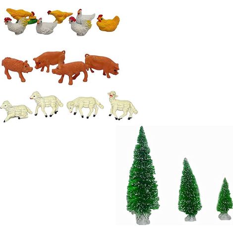 Accessori per presepe 25 pezzi alberi galline galli maiali pecorella animali decorazioni natalizie ornamento capanna di natale (1/5)