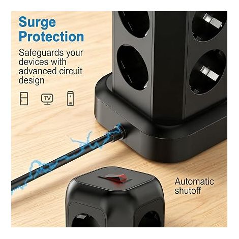 Tower Power Strip with Switch, 8 Sockets and 4 USB, Surge Arrester (1/4)