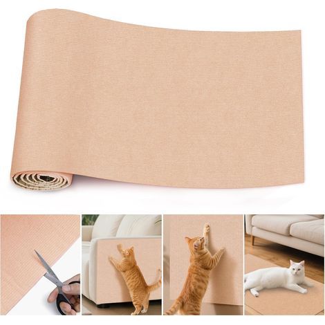 1 Tapis Griffoir Chat Autocollant 200x40cm Découpable Protection Canapé Meubles Mural Sol Kaki (1/5)