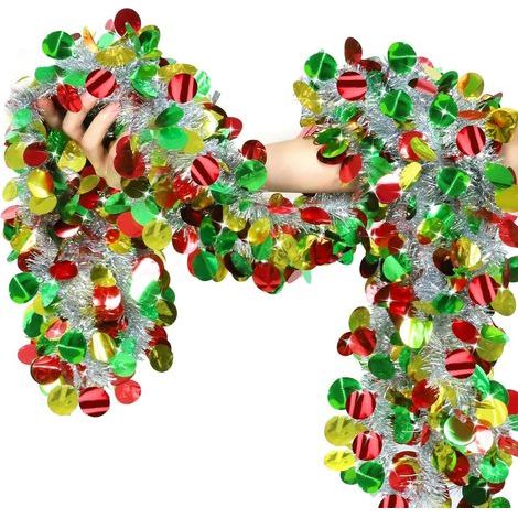 10M Argent Guirlande de Noël avec Boules Rouge Verte Doré, Guirlande Métallique Scintillante Guirlandes Épaisse Brillante pour Sapin de Noël Hiver Mariage Anniversaire Vacances Fête Décoration (1/5)