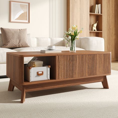 Couchtisch aus MDF in Nussbaum 95 cm mit höhenverstellbarer Tischplatte und Stauraum (1/5)
