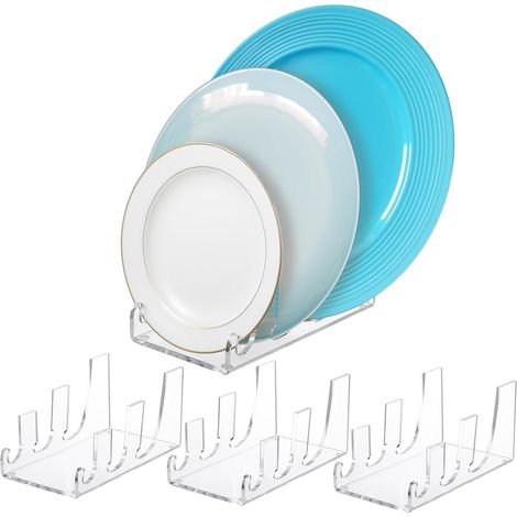 4 pièces 3 niveaux assiette couverts présentoir acrylique Transparent assiette support porcelaine assiette support ustensiles de cuisine vitrine armoire de rangement (1/5)