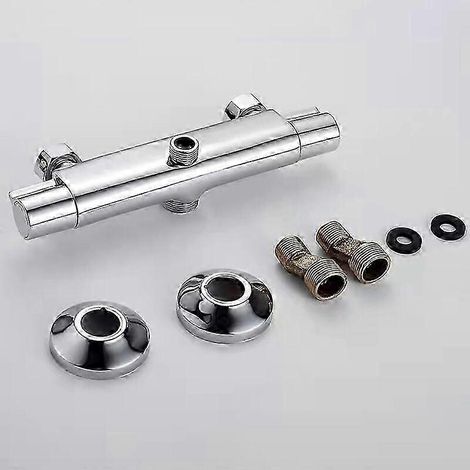 Mitigeur thermostatique de douche à 2 sorties, mitigeur thermostatique pour douche et colonne chromée, robinet de douche en laiton anti-brûlure (1/3)