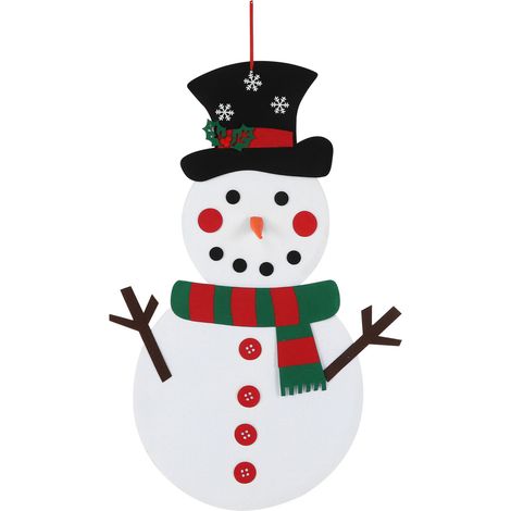 Kit de jeu de bonhomme de neige de Noël en feutrine à faire soi-même, ornement détachable à suspendre au mur. Écharpe rouge et verte. (1/5)