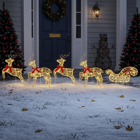 Renna di Natale con slitta 5 pz 100 LED Bianco caldo vidaXL (1/5)