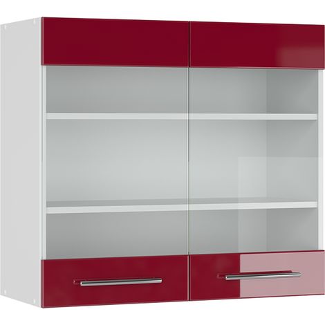 Küchenglasschrank Fame-Line, Bordeaux Hochglanz, 80 cm, Vicco