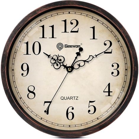 Horloge Murale silencieuse, Horloge Murale analogique à Quartz décorative à Piles pour Chambre à Coucher, Salon, Cuisine, Bureau (Marron foncé, 35 cm) (1/5)