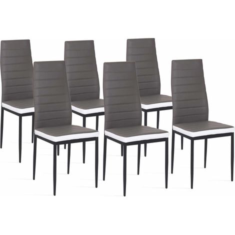 Idmarket – Lot de 6 chaises grises bandeau blanc – Structure métal noir – Assise rembourrée – Dimensions 39x48x92cm – Confort moderne pour salle à manger