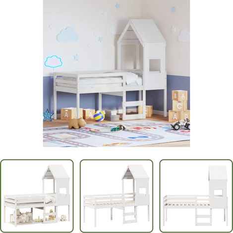 Lits enfants - Lit haut sans matelas blanc 90x190 cm bois de pin massif (1/5)
