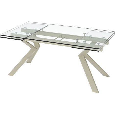 Tavola da pranzo allungabile da 6 a 8 persone in vetro temperato e metallo beige - Trasparente - VELIKA