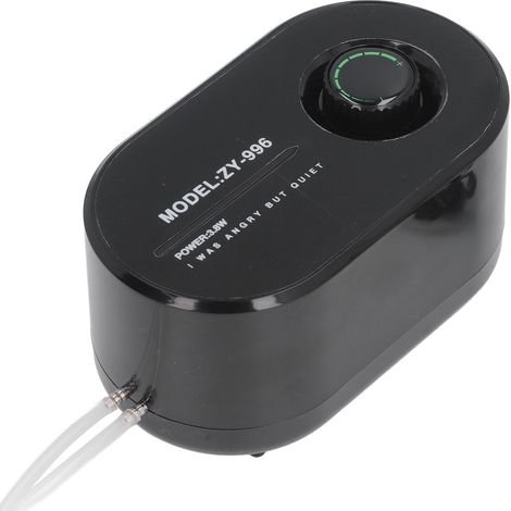 Pompe à air pour aquarium 3,8 W, réglable, facile à utiliser, ultra silencieuse, en caoutchouc ABS, pour aquarium, bassin et maison, prise UE 220 V, tuyau de 3 m avec 2 plaques d'aération grises. (1/5)