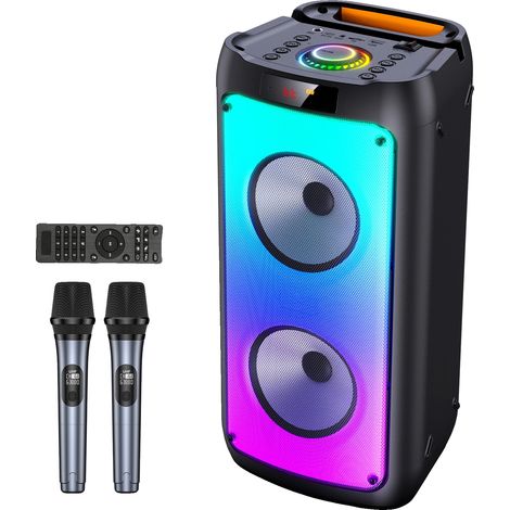 Altoparlante Bluetooth, macchina per karaoke, luce LED per feste, argento (1/2)