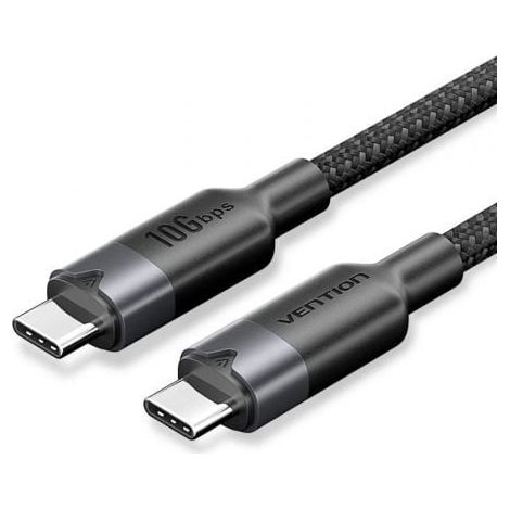 Cable USB 3.2 Tipo-C 5A Vention TRGBH/ USB Tipo-C Macho - USB Tipo-C Macho/ Hasta 100W/ 10Gbps/ 2m/ Negro